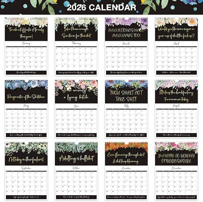 Fu-ck It 2026 Calendar for Tired Women, 2026 Fu-ck It Wall Calendar for Tired Women, Humor Hanging Month Calendar,Hanging Calendar for Home Office,Funny Swear Word Monthly Calendar Gag Gift Woman (C)