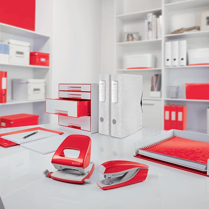 Leitz WOW Staplers, Red Staple Gun, Capacity for 15 Sheets, Ergonomic Metal Body, Staples No. 10 Included, 55311026