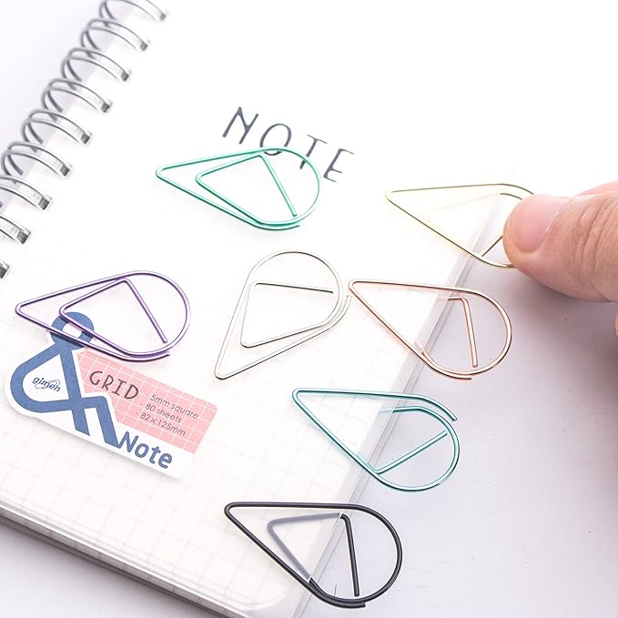 100 Pieces Multicolor Cute Paper Clips Medium, VENCINK Smooth Stainless Steel Tear Drop-Shaped Wire Paperclips for Office Supplies Wedding Women Girls Kids Students Paper Work