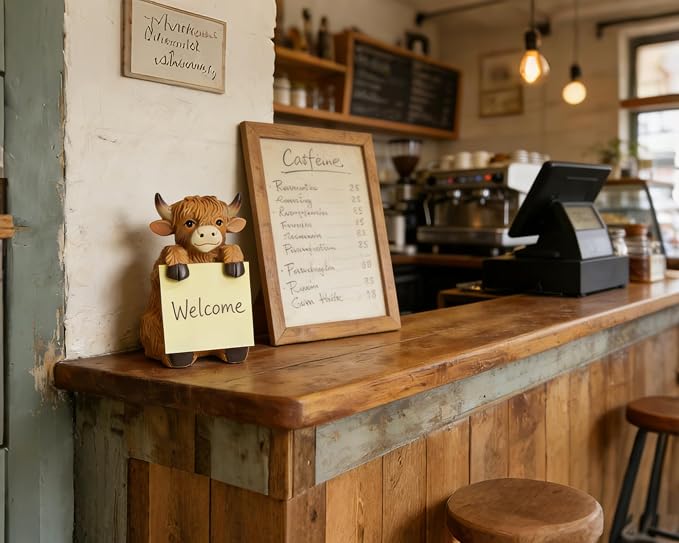 Highland Cow Pop-Up Sticky Note Dispenser with 100 Sheets 3 x 3 Inch Notes, Handmade Resin Highland Cow Desk Decor for Office, Home & Classroom, Gift for Teachers & Coworkers - Brown