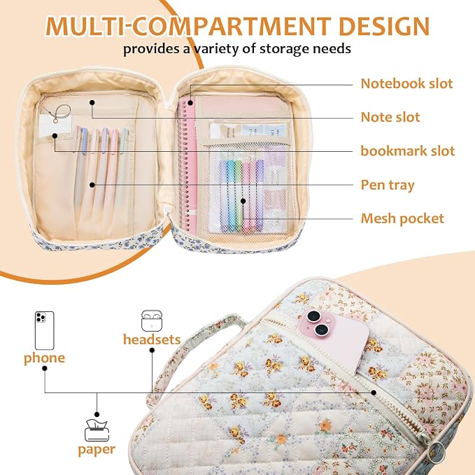 Bible Cover Case For Women,Large Bible Bag with Study Supplies,Quilted Bible Carrying Case for Girls,Portable Bible Case with Highlighter, Pens,Tabs,Bible Study Gifts for Women