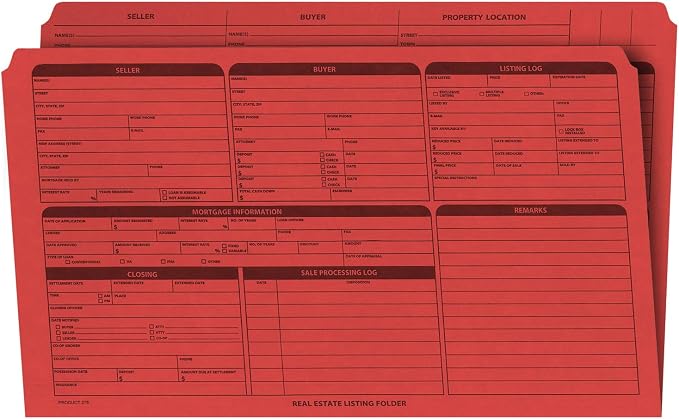 NextDayLabels - Real Estate Listing Folder – Right Panel List, Pre-Printed on Durable Card Stock with Closing Checklist and Color-Coded Dots for Organizing (Red, Legal Size | Pack of 25)
