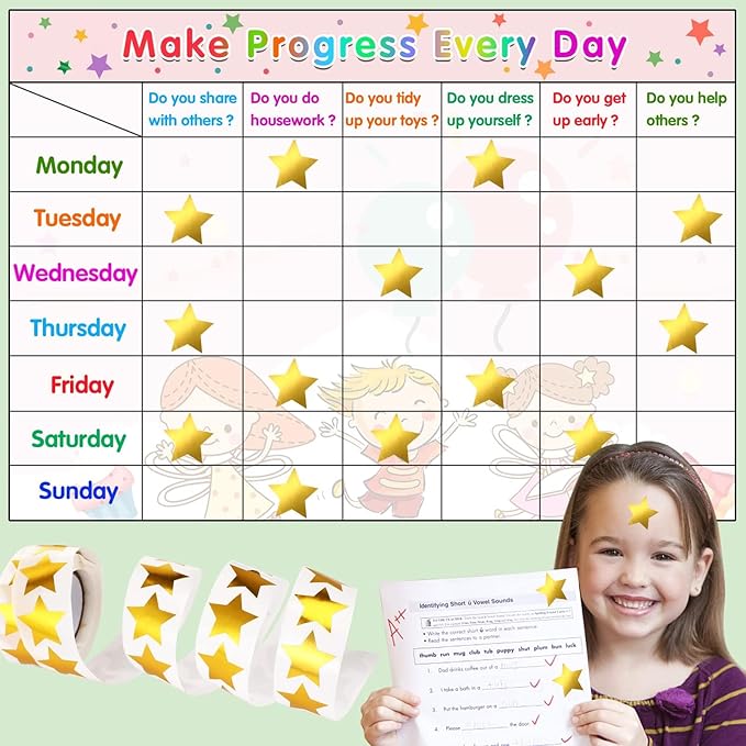SANNIX Gold Star Stickers,1 Inch Gold Star Stickers for Kids Reward Self Adhesive Metallic Foil Labels 500Pcs Stars Sticker for DIY Crafts Classroom Teachers Supplies