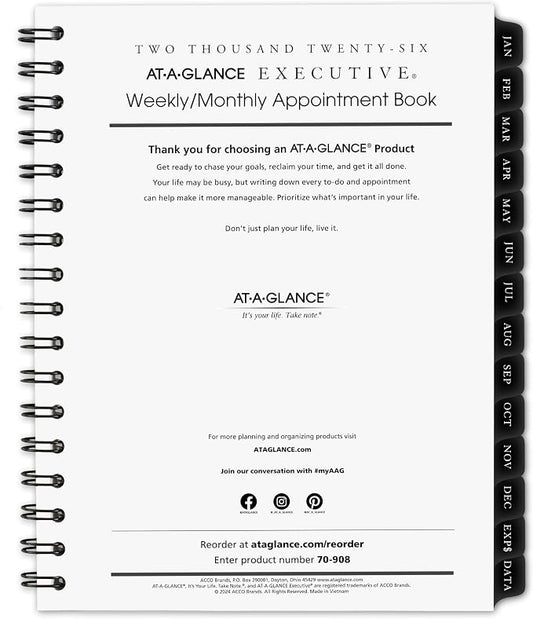 AT-A-GLANCE 2026 Weekly Monthly Appointment Book Refill, 6-1/2" x 8-3/4", Medium, Executive (709081026)
