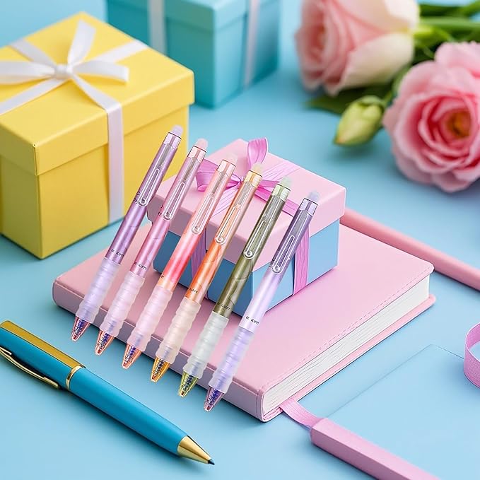 6pcs Erasable Pens 0.5mm Blue Gel Ink Pens Retractable Mistake-Free Smooth Writing Pens with Erasers for Women Men Office Supplies (dark color 6pcs, Blue)