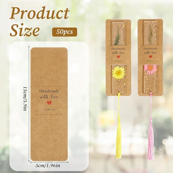 50Pcs Resin Bookmark Holder 6 x 2 Inches Bookmark Sleeves DIY Bookmarks Display Cards, Bookmarks Display Holder Set for Wrapping Small Business Packaging Supplies Party Favor