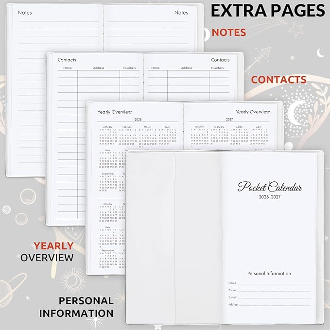 KONVINIT Pocket Calendar 2025-2027, Moon Phase Monthly Planner 2025-2027 - 3.7" x 6.7" - Runs from July 2025 Until December 2027, Lunar Calendar 2026 for Planning and Organizing
