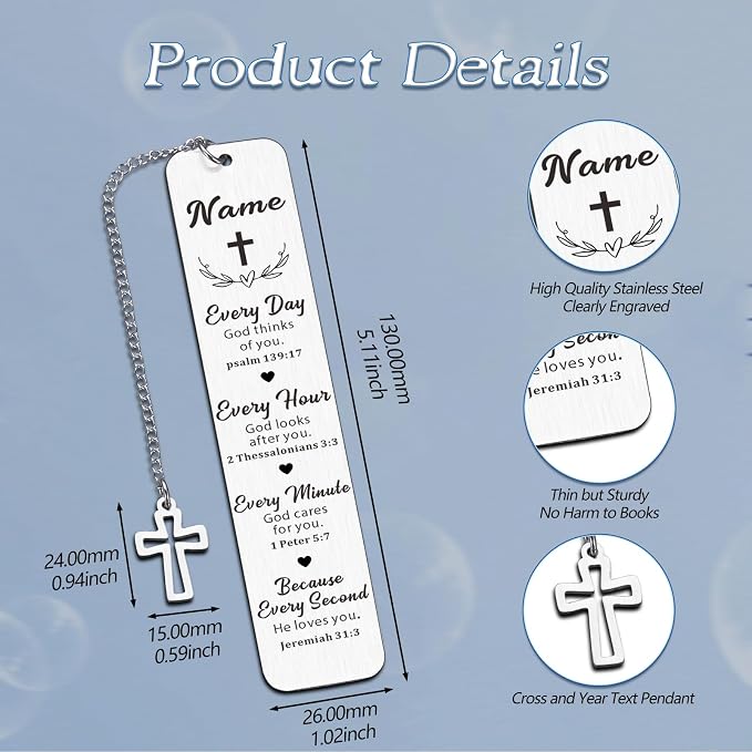 Personalized Bible Bookmarks - Custom Name Inspirational Christian Bible Religious Bookmarks Gifts for Women Men Book Lovers (Style-2)