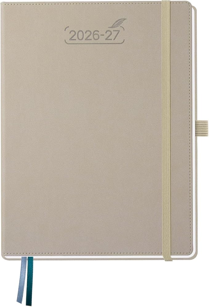 BEZEND Weekly Planner 2026-2027 (8.5" x 11") Horizontal Layout Notebook (Jul 26-Dec 27) 18 Months Academic Calendar & Monthly Tabs, Ideal for Students, Work & Home, PU Leather Hardcover -Gray