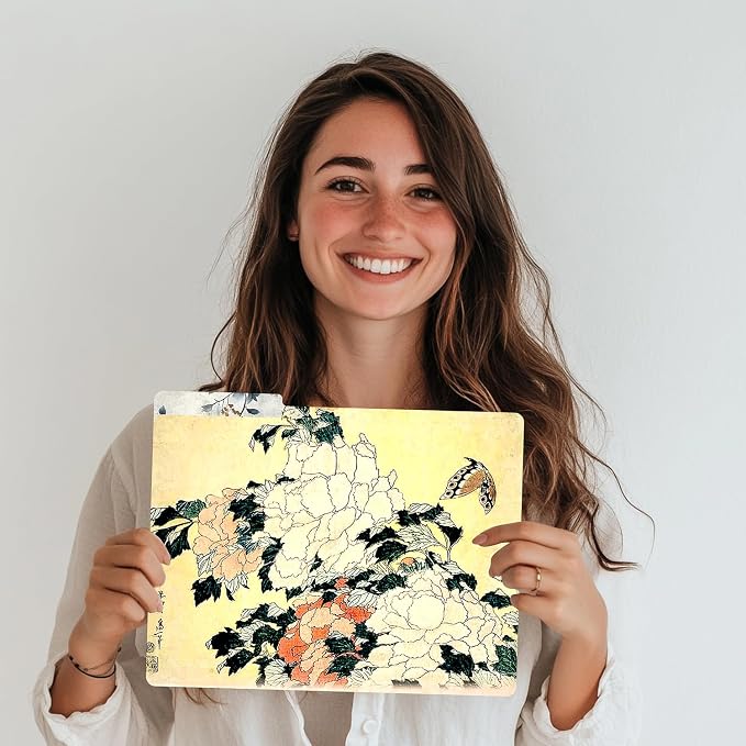 PARTH IMPEX 12 Pack Decorative Hokusai Floral File Folders, 1/3 Cut Tab with Assorted Positions, Letter Size Paper Holders (9.37” x 11.75”) Matte Finish Laminated, Cute Fancy Folder