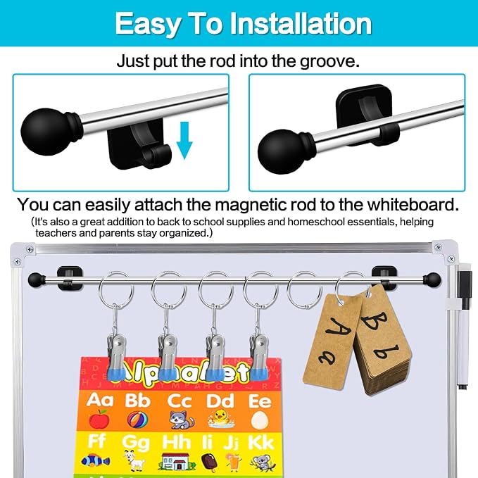 Magnetic Rod for Classroom Whiteboard, Anchor Chart Paper Holder, Magnetic Flip Calendar Holder, Calendar Pocket Chart Easel Stand, White Board Teacher Supplies Accessories Decor(Patented)