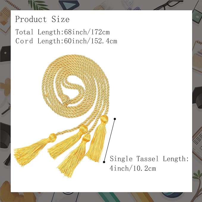 Graduation Double Honor Cords with Tassels Braided Academic Ropes for High School College Ceremony 68 Inch (Gold)