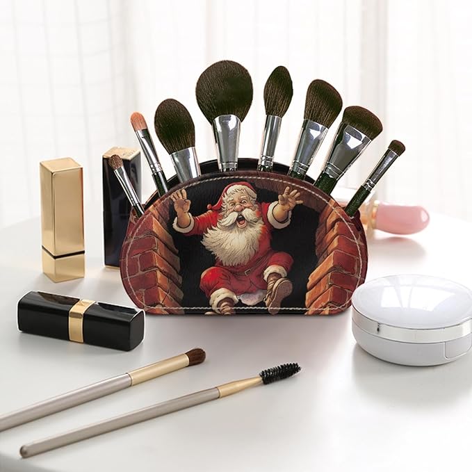 FUSURIRE Funny Christmas Storage Box for Remote Controls, 3D Santa Claus 5 Compartments PU Leather Remote Controllers Holder,Cosmetic Box Pen Pencil Organizer for Study Living Room Bedroom Bathroom