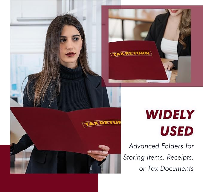 20 Pcs Tax Return Folders Bulk - Letter Size 2 Pocket Folders with Gold Printed Label for Tax Professionals & Storing Handling Personal Customer(Dark Red)
