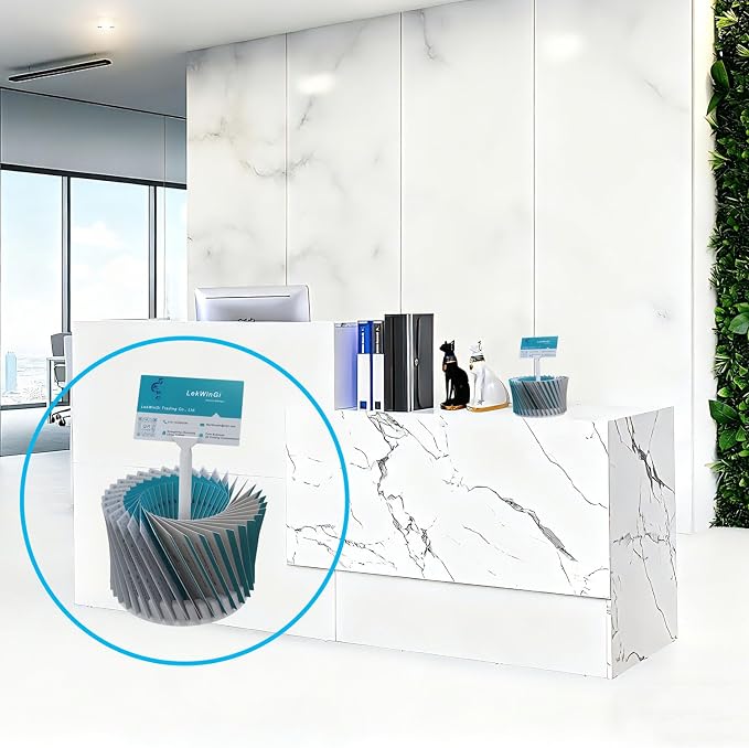 Rotating Business Card Holder, 20-36 Cards Capacity, Desktop Business Card Display Stand with Label Slot, 11.2cm Base & 13.6cm Pole, White Office Organizer for Home, Office, Reception