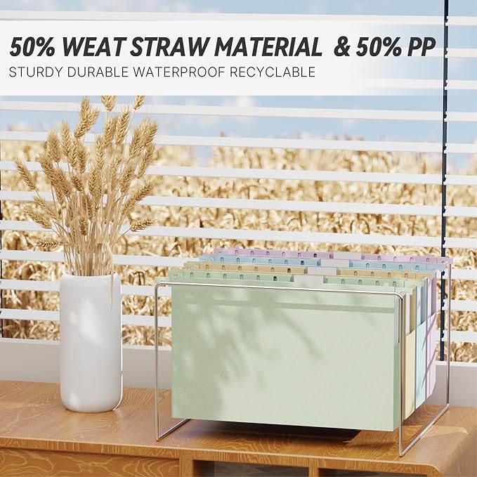 XINGIA Legal Size Hanging File Folders Extra Capacity,2'' Expansion File Folders Hanging with Tabs,12 Pack Wheat Straw File Cabinet Folders for School Office,Plastic Heavy Duty Hanging File Organizer