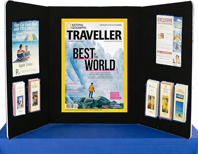 3-Panel Tabletop Display Presentation Board, 72 x 20 Foldable Trifold Poster Board with Bag,Double Sided Table top Exhibition Board, No Plastic Edging,Black Hook & Loop-Receptive Fabric