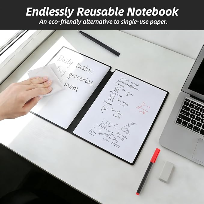 A4 Portable Whiteboard Notebook,12" x 9" Double Sided Dry Erase Board with Two Pens,Folding Reusable Writing Pad for Office Meetings,School,Planning,Travel,PU Cover(Light Cyan)