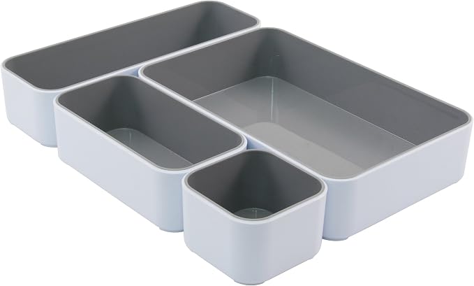 Fusion Advantus Stacking Bins, 4 Compartments, Plastic, 12.1 x 9.1 x 2.2, White/Gray, 4 Pieces