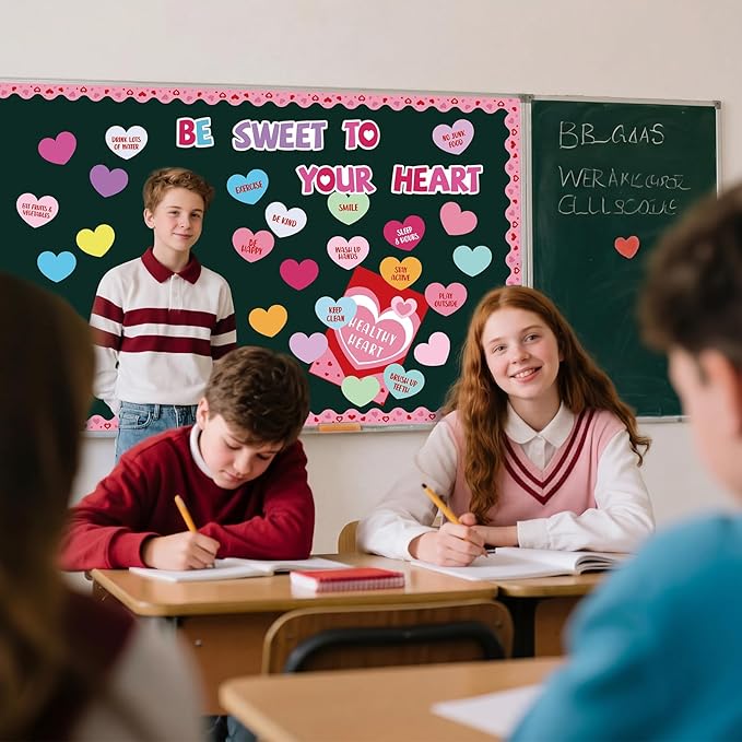Pajean Valentine's Day Heart Bulletin Board Set Romantic Love Classroom Decorations Sweet Day Theme Paper Cutouts for Wall Window Decor School Office Supplies(Conversation Hearts)