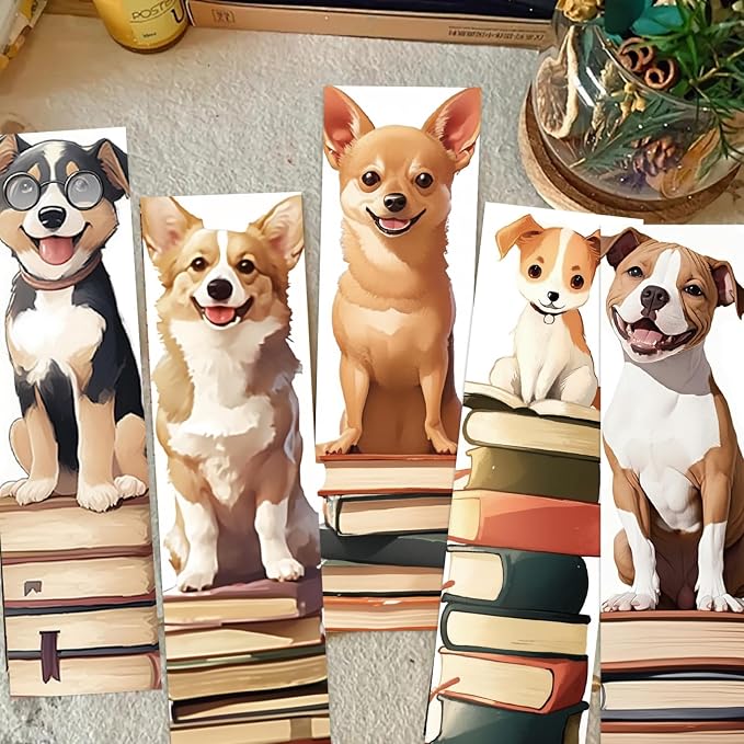 30 Pcs Cute Dog Bookmarks for Teens Adults Cartoon Puppy Reading Bookmark for School Office Students Teens Book Reading Lovers Classroom Gifts