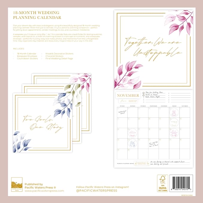 “I Do” Wedding Planning Calendar – 18 Month Undated Wedding Planner Alternative, Bridal Organizer with Stickers & Checklists, Engagement Gift for Bride, Wedding Countdown Calendar