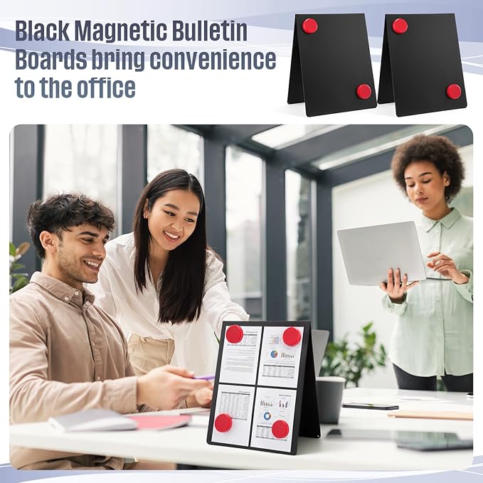 Fainne 2 Pack 11x8.5 Inch Magnet Display Stand, Double-Sided Magnetic Bulletin Board with Stand Tabletop Blank Magnetic Signs for Restaurant Menu Office Home School, Black