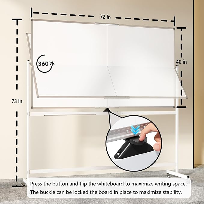 Large Rolling Whiteboard on Wheels, 72" x 40" Double-Sided Mobile White Board with Stand, Portable Standing Magnetic Dry Erase Board Easel for Home Office Classroom School, Silver