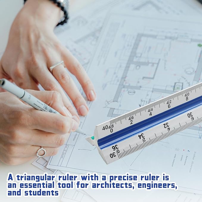 Biaungdo 3 Pack Architectural and Engineer Scale Ruler Set, 12 Inch Aluminum Triangular Drafting Tool, Laser-Etched Architect Scales Ruler for Draftsman, Standard Metal Ruler Included, Color-Coded