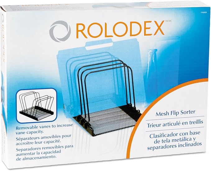 Rolodex 1742323 Mesh Flip File Folder Sorter Five Sections Black 10 1/4 x 7 1/2 x 7 1/2