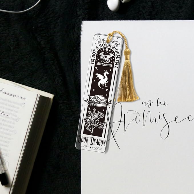 Funny UV DTF Bookmark Wraps - 24 Sheets Reading Enthusiast Acrylic Bookmark Blank Uvdtf Decals, Fun Floral Dragon Skull Transfer Stickers for Bookmarks Craft Decorations Gift for Women