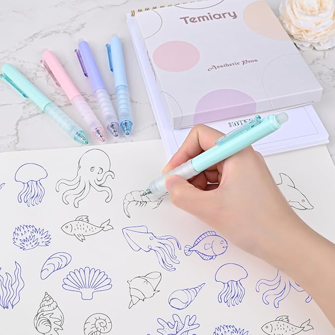 Temiary 8Pcs Retractable Erasable Gel Pens, Make Mistakes Disappear, Blue & Black Ink Pen for Writing Planner and Crossword Puzzles, No Smudge on School Office Supplies (Morandi)