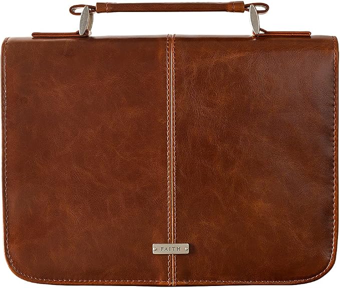 Christian Art Gifts Men/Women's Classic Bible Cover Faith Badge, Brown Faux Leather, Medium