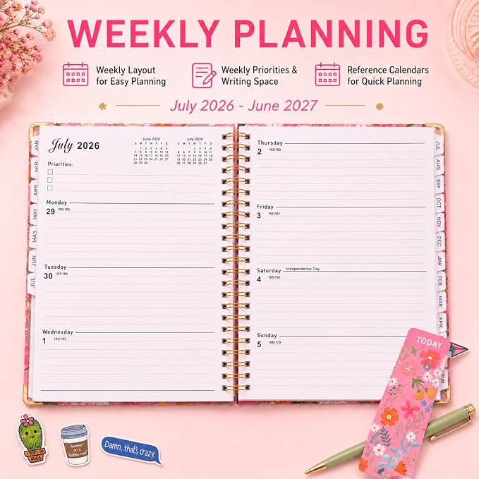 Fuck it Planner Calendar 2026-2027 - A5 6.2*8.5" Weekly Monthly Swear Notebook for Goals Productivity, Fucking Sweary Daily Agendas Organizer Get Shit Done Journal, Funny Gifts for Tired Women, Pink