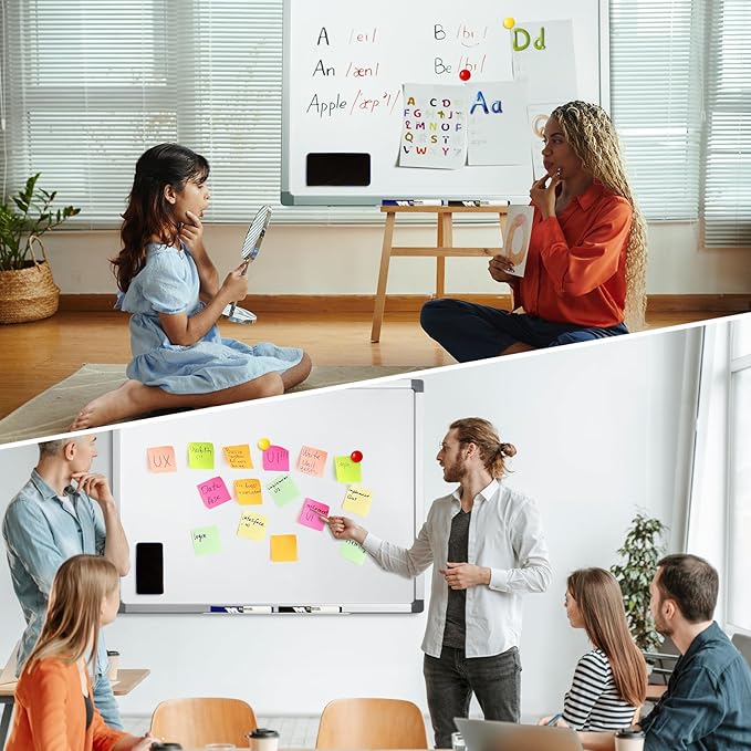 M&G Dry Erase Board Magnetic White Board for Wall, 28” x 20” Whiteboard with 2 Markers & 2 Magnets & 1 Eraser, Hanging Whiteboard with Silver Frame for Planning, Drawing, to Do List, Office Use