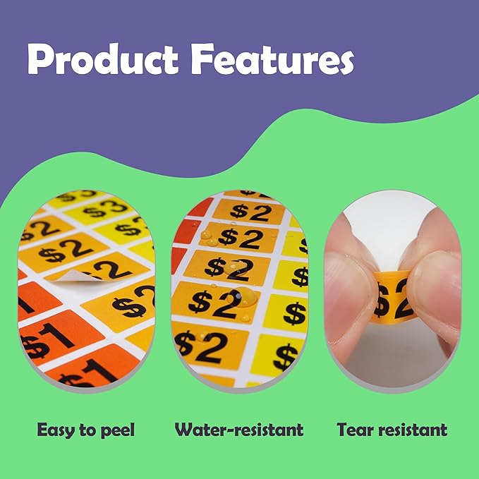 YSHIHE Garage Sale Price Stickers, 2250 Pcs Preprinted Rectangle Removable Labels, 1/2" x 3/4", for Yard Sale and Flea Market