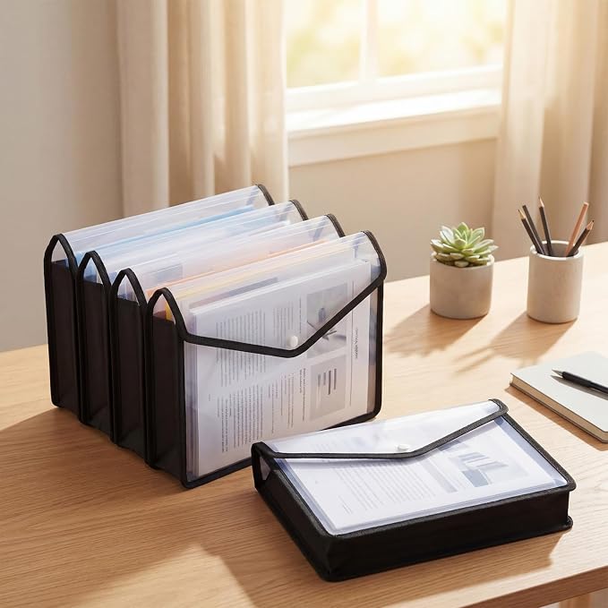 Handepo 50 PCS Plastic Expanding File Folder Bulk - Transparent Large-Capacity Portable Documents Envelopes with Snap Closure for Office, Business, School - No Dividers (White Color,A4 Size)