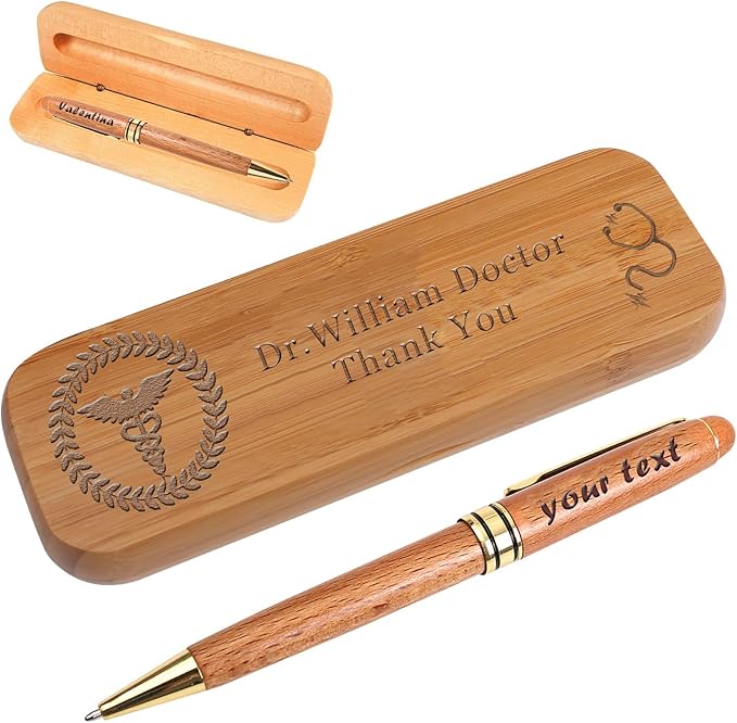 AOK Doctor Gift for Men Woman, Personalized Doctor wood pen +wood box, Medical School Graduation Gift, Doctor Appreciation Gift (Bamboo)