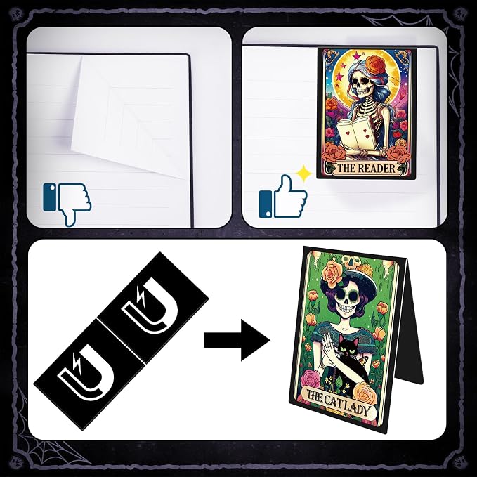 Tarot Skeleton Magnetic Bookmark Gifts - Wxiben 8 Pcs Gothic Skeleton Bookmarks Magnetic for Women Funny Skull Flower Magnets Book Markers Page Clip Gifts for Women Students Teacher Reader Office