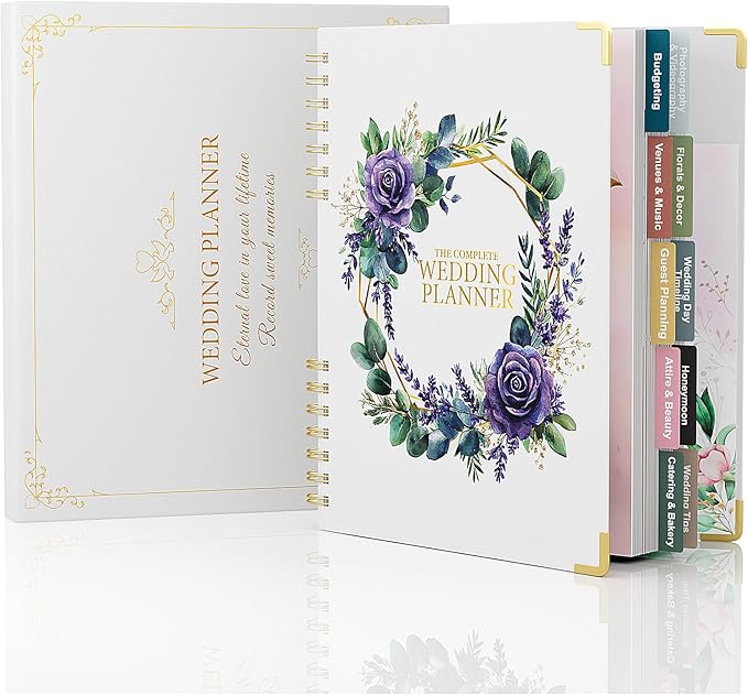 ABC life Wedding Planner Book and Organizer, 10 Sections Notebook Organizer for Bride, Engagement Gifts Binder Calendar with Colorful Stickers, Personalized Wedding Stuff, Flora Loop
