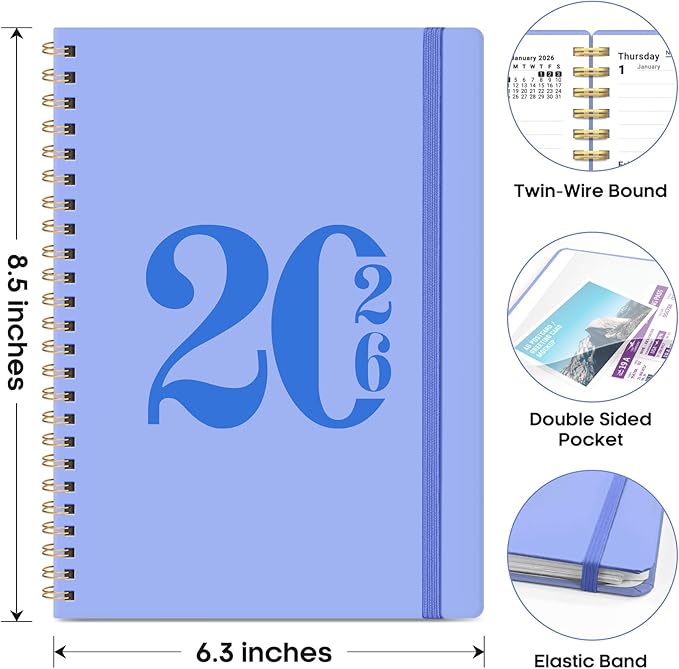 2026 Planner, Weekly and Monthly Calender Planner, Jan 2026 to Dec 2026, Hardcover 2026 Calendar Book with Tabs & Inner Pocket, Office Home School Supplies for Women & Men - A5 (6.3" x 8.5"), Lavender