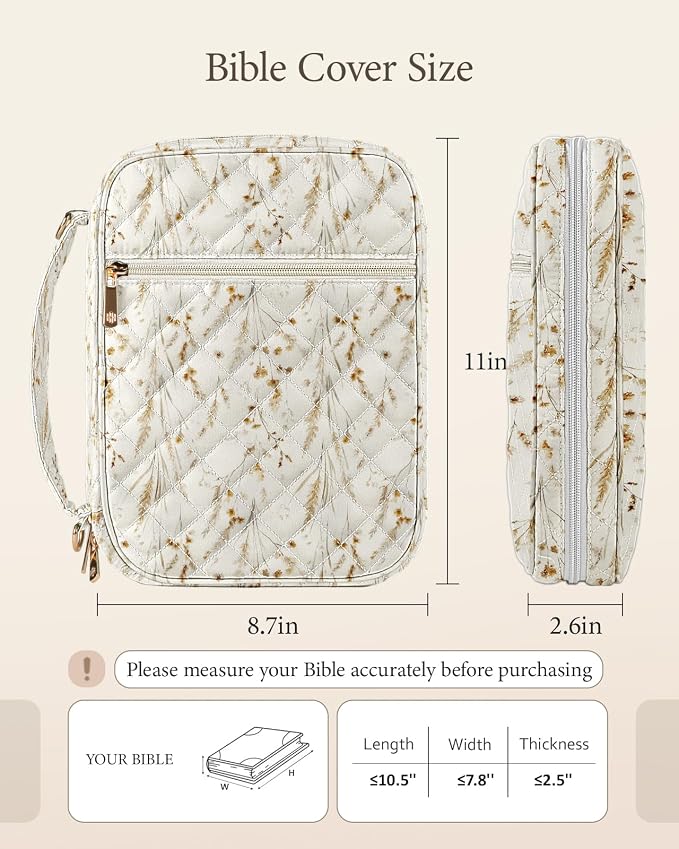 BellaHold Bible Cover Case for Women, Large Bible Bag with Detachable Strap & Bible Study Supplies, 12 Highlighters, 6 Colored Gel Pens & 75 Bible Tabs, Christian Gifts for Women (Beige Wheat Grass)