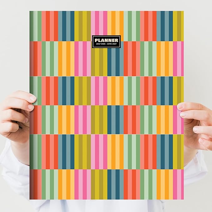 TF Publishing July 2026 - June 2027 Blocked Colors Large Monthly Planner with Thick Paper - 12 Month Academic Planner 2026-2027 with 2-Page Spreads, Large Calendar Grids and Prompts - 9in x 11in