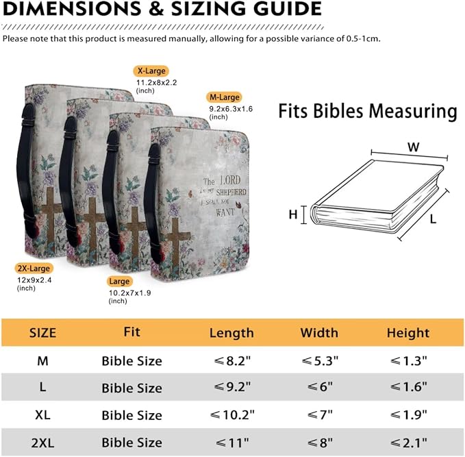 Vintage Style Floral and Cross Bible Case with Bookmark Waterproof Bible Cover Case for Women Lightweight Bible Bag with Handle Pockets Church Book Bag Grey