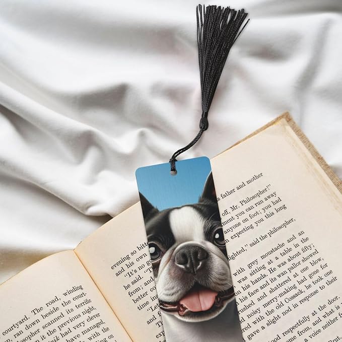Cute Boston Terrier Wooden Bookmark for Men with Tassels, Bookmark for Book Lovers Book Marks for Reading Book Accessories