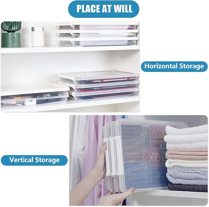 LOEQIAN 3 Pack Plastic Organizer Bins With Lids, A4 File Storage Boxes Stackable, Clear Flat Storage Box for Organizing A4 Paper, Photo, Document, Home, School, Office Supplies Accessories