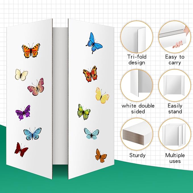 5 Pack Trifold Poster Board, IKAYAS 24" X 16" Double Sided White Poster Boards, Science Fair Display Boards Posterboard Foamboard for Mounting, Prints, Art, Display, Projects Classroom Supplies