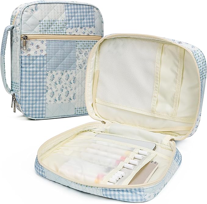 Floral Bible Cover Case for Women, Aesthetic Large Carrying Case, Quilted Bible Tote Bag Organizer Study Supplies