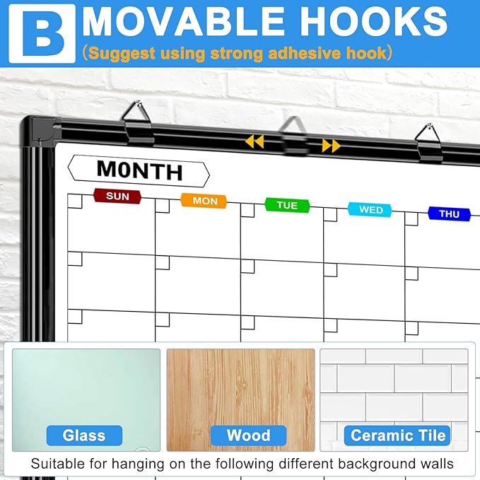 Large Dry Erase Calendar for Wall 72" x 40", Monthly Calendar Whiteboard with Black Aluminum Frame for Home School and Office Organization