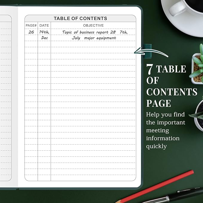 JUBTIC Meeting Notebook for Work with Action Items, Leather Project Planner Meeting Notes Notebook, Work Planner Agenda Organizer for Women Men Office/Business Supplies,160 Pages (5.8”x8.3") - Dark